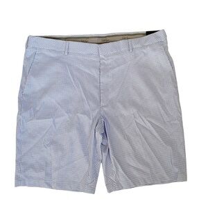 Walter Hagen Golf Shorts Perfect 11 Majors Gingham Plaid Blue White Flat Front